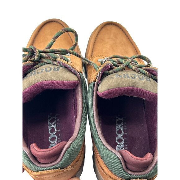 Vintage Rocky Mens Leather Hiking Shoes 8.5M Brown Green Accents Rugged Loafer - Picture 7 of 9